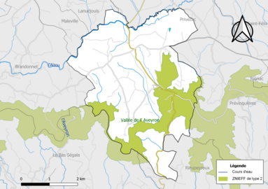 Carte de la ZNIEFF de type 2 de la commune.