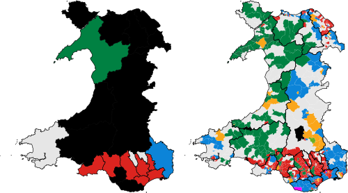 Map of the Welsh results. 2017 Welsh Local Elections - Ward and Council Control.svg