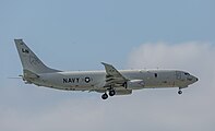 A Boeing P-8 Poseidon, tail number 168761, on final approach at Kadena Air Base in Okinawa, Japan. It is assigned to Patrol Squadron 45 (VP-45) at NAS Jacksonville, Florida, United States.