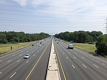 Interstate 287 northbound in Hanover Township 2021-07-06 10 48 51 View north along Interstate 287 from the overpass for the ramp from northbound Interstate 287 to westbound New Jersey State Route 10 in Hanover Township, Morris County, New Jersey.jpg