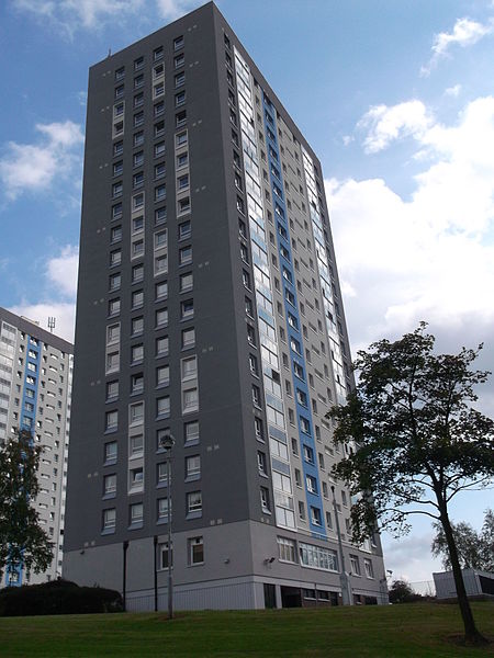 Linkwood Crescent tower blocks (two refurbished in the 2010s, one demolished)