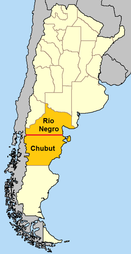 In Argentina, the 42nd parallel south defines the border between Rio Negro Province and Chubut Province. 42nd parallel Argentina.png