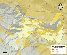 Carte des zones d'aléa retrait-gonflement des sols argileux d'Osse-en-Aspe.