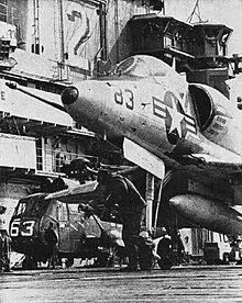 An A-4C of H&MS-15 Det. N on the USS Hornet in 1965/66