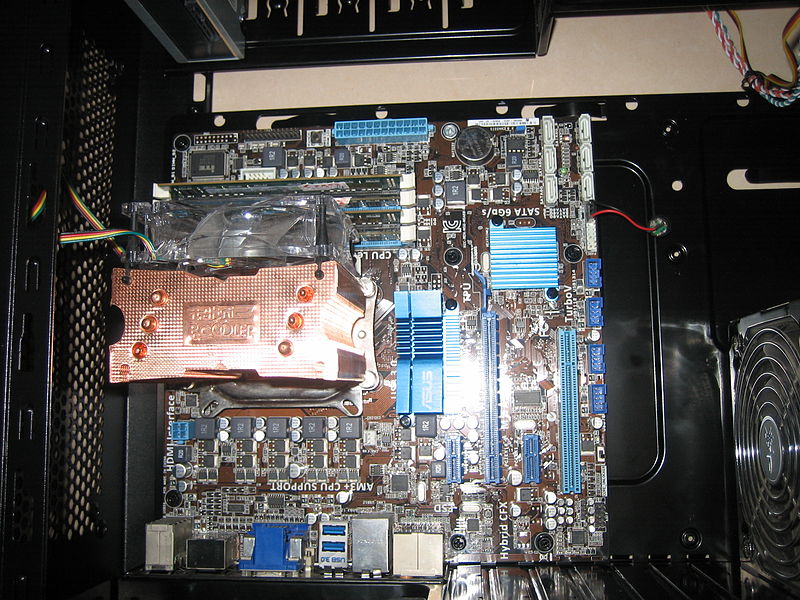 File:ASUS MainBoard with CPU and CPU cooler and Memories.JPG