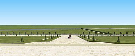 Schéma 3D de la vue restituée en sortant du château d'Athis, avec la Seine dans le fond.