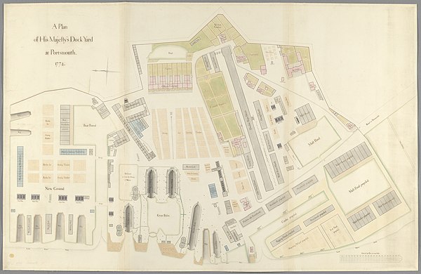 Plan, dated 1774, showing the 'New Ground' to the north (left) and planned extension to the south-west (bottom right).