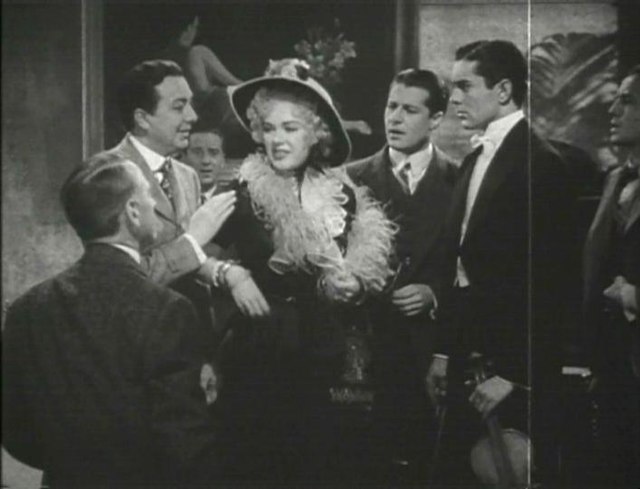 Alice Faye (center), Jack Haley (left), Don Ameche, and Tyrone Power (right), in a trailer for Alexander's Ragtime Band (1938)