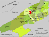 Localización de Alfarrasí respecto a la comarca del Valle de Albaida