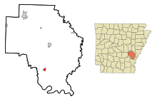 Arkansas County Arkansas Beépített és be nem épített területek Gillett Highlighted.svg