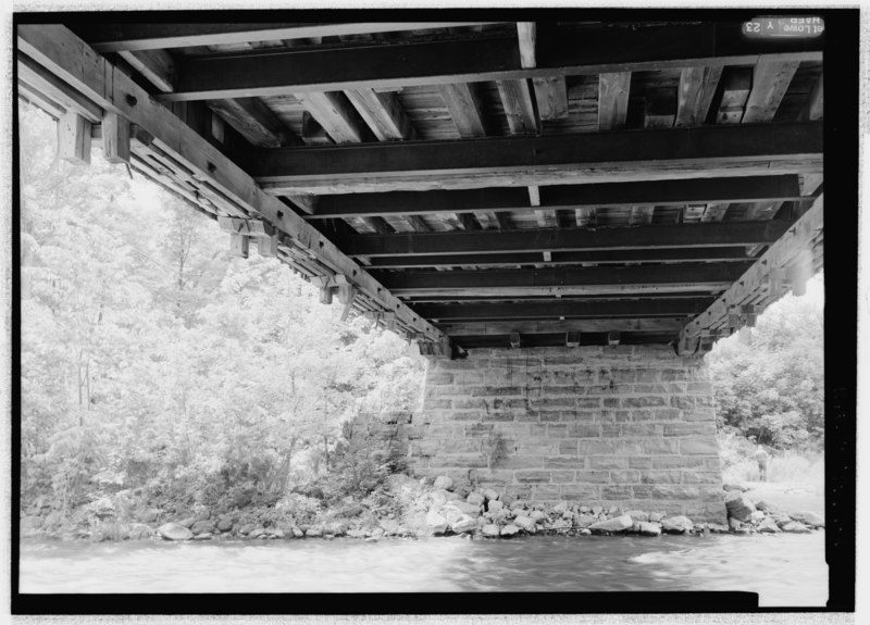 File:BELLYSHOT FROM EASTERN ABUTMENT. NOTE STEEL FLOOR BEAMS. - Powerscourt Bridge, Spanning Chateauguay River, First Concession Road, Elgin-Hichinbrooke, Huntingdon County, Quebec, Canada, HAER NY-332-2.tif