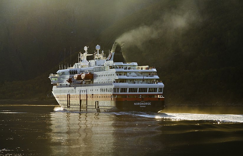 Backlit MS Nordnorge, Hurtigruten in Raftsundet, Nordland, Norway, 2015 September.jpg