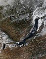 Nasa-Satellietfoto van die Baikalmeer.