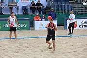 Deutsch: Beachhandball Europameisterschaften 2019 (Beach handball Euro); Tag 3: 4. Juli 2019 – Männer, Platzierungsrunde Gruppe III, Slowenien-Türkei 0:2 (18:18, 22:23) English: Beach handball Euro; Day 3: 4 July 2019 – Men Consolation Round Group III – Slovenia-Turkey 0:2 (18:18, 22:23)