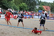 Deutsch: Beachhandball Europameisterschaften 2019 (Beach handball Euro); Tag 3: 4. Juli 2019 – Männer, Hauptrunde Gruppe II, Ungarn-Schweiz 2:0 (26:24, 27:24) English: Beach handball Euro; Day 3: 4 July 2019 – Men Main Round Group II – Hungary-Switzerland 2:0 (26:24, 27:24)