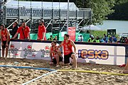 Deutsch: Beachhandball Europameisterschaften 2019 (Beach handball Euro); Tag 1: 2. Juli 2019 – Männer, Vorrunde Gruppe D, Frankreich-Montenegro 2:0 (19:7, 18:9) English: Beach handball Euro; Day 1: 2 July 2019 – Men Preliminary Round Group D – France-Montenegro 2:0 (19:7, 18:9)