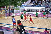 Deutsch: Beachhandball bei den Olympischen Jugendspielen 2018; Tag 5, 10. November 2018; Jungen, Hauptrunde - Ungarn-Portugal 0:2 English: Beach handball at the 2018 Summer Youth Olympics at 11 October 2018 – Boys Main Round – Hungary-Portugal 0:2