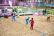 Deutsch: Beachhandball bei den Olympischen Jugendspielen 2018; Tag 6, 12. Oktober 2018; Mädchen, Platzierungsrundenspiel – Russland-Venezuela 2:0 English: Beach handball at the 2018 Summer Youth Olympics at 12 October 2018 – Girl's Consolation Round – Russland-Venezuela 2:0