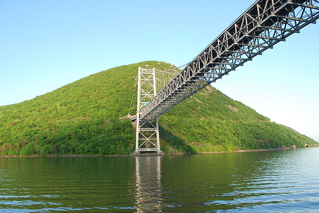 View from Hudson River with Bear Mountain Bridge in foreground