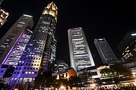 Boat Quay and the skyscrapers of the nearby financial district.
