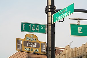 Bronx Walk of Fame sign for Diahann Carroll at the corner of the Grand Concourse and East 144th Street. Bronx Walk of Fame 2.jpg