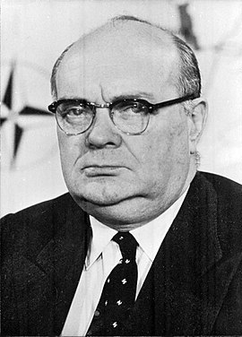 Paul-Henri Spaak op een foto uit 1957. Hij was Belgisch premier van 1938 tot 1939 en lid van de regering-Pierlot in Londen