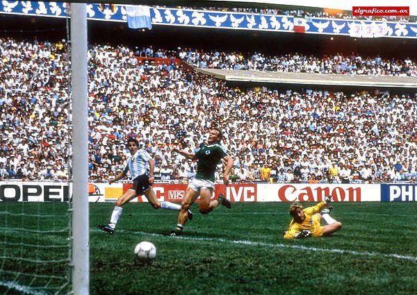 Argentina's Jorge Burruchaga scores the match-winning goal