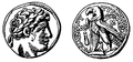 Demi-shekel de Tyr en l'an 102 av. J.-C. Inscription : « Année 24, [pièce] de Tyr, [ville] sacrée et inviolable ».