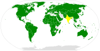 Parties to the Convention against Torture in dark green, states that have signed the treaty in yellow, and others in gray