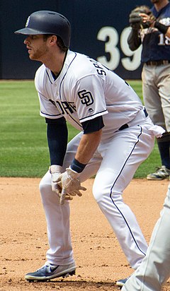 Cory Spangenberg leads off first on May 18, 2017 (Cropped).jpg