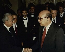 Francesco Cossiga the day of his inauguration with the Prime Minister Bettino Craxi Craxi Cossiga 1985.jpg