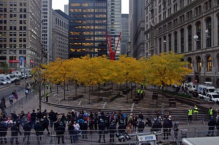 Zuccotti Park, cleared and cleaned on November 15, 2011