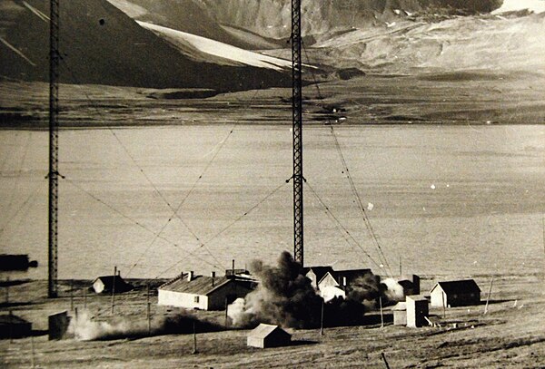 Demolition of the wireless station during Operation Gauntlet in 1941