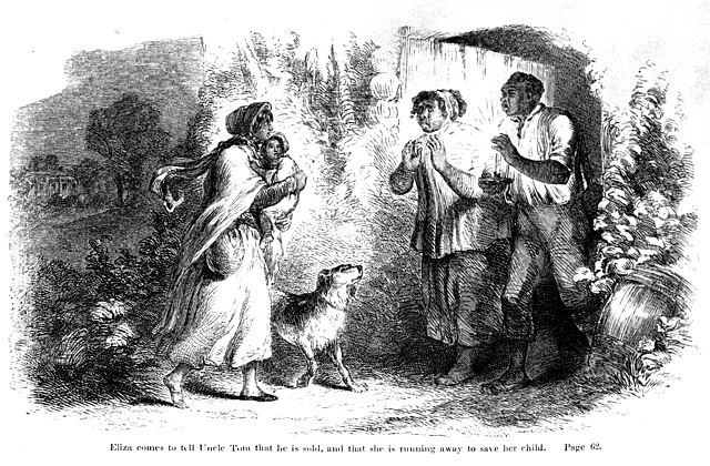 Full-page illustration by Hammatt Billings for the first edition of Uncle Tom's Cabin (1852). Eliza tells Uncle Tom that he has been sold and she is r