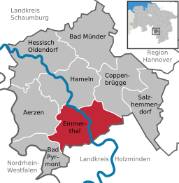 Läget för kommunen Emmerthal i Landkreis Hameln-Pyrmont