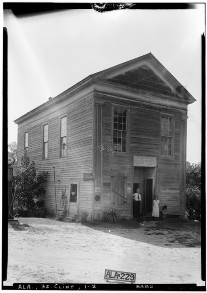 File:FRONT (SOUTH) AND WEST SIDE - Masonic Temple, State Routes 14 and 39, Clinton, Greene County, AL HABS ALA,32-CLINT,1-2.tif