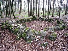 Foundation of a Roman limes watchtower on the Hienheim Woods Fundament des romischen Steinturms WP 15-44 im Hienheimer Forst.jpg
