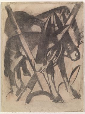 Zwei Esel, 1914, aquarelle, crayons de couleurs et crayon graphite sur papier, 21,6 × 16,2 cm, Musée Solomon R. Guggenheim, New York