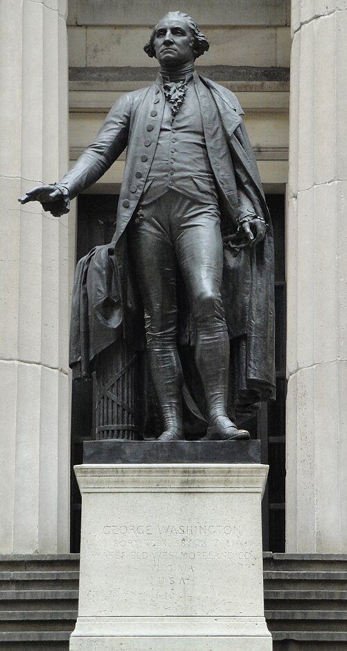 Statue of George Washington in front of Federal Hall on Wall Street, where in 1789 he was sworn in as the first U.S. president.