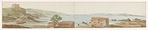 Gezicht op baai Ras il cala op eiland Gozo Vue de l'Anse appelée Ras il cala dans l'île de Ghozo (titel op object) Voyage en Italie, en Sicile et à Malte - 1778 (serietitel), RP-T-00- 494-7.jpg