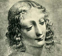 Photo en noir et blanc d'un dessin représentant la tête d'une jeune femme ayant des similitudes avec la Scapigliata