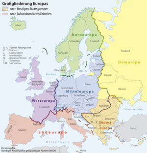 Karte der Großgliederung Europas