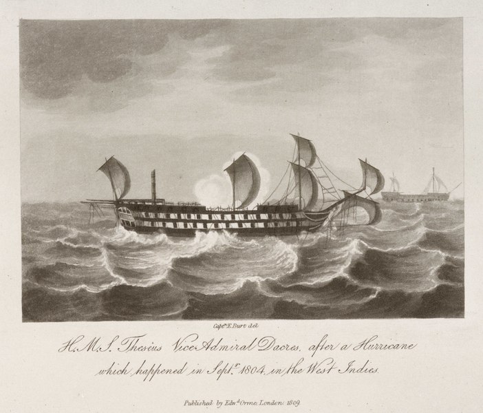 File:H.M.S. Theseus Vice Admiral Dacres, after a Hurricane which happened in Septr 1804, in the West Indies. Plate 4 RMG PU6030.tiff