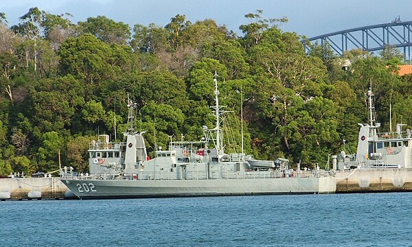 The fictional HMAS Hammersley at HMAS Waterhen naval base. Portraying vessel is unknown.