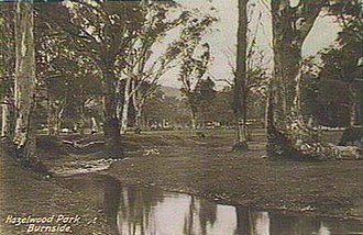 First Creek running through Hazelwood Park, 1920. Hazelwood park first creek 1920.jpg