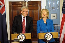 Rudd with United States Secretary of State Hillary Clinton in September 2010 Hillary Clinton Kevin Rudd Sept 2010.jpg