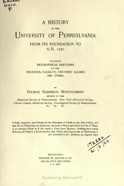 File:History of the University of Pennsylvania - Montgomery (1900).djvu