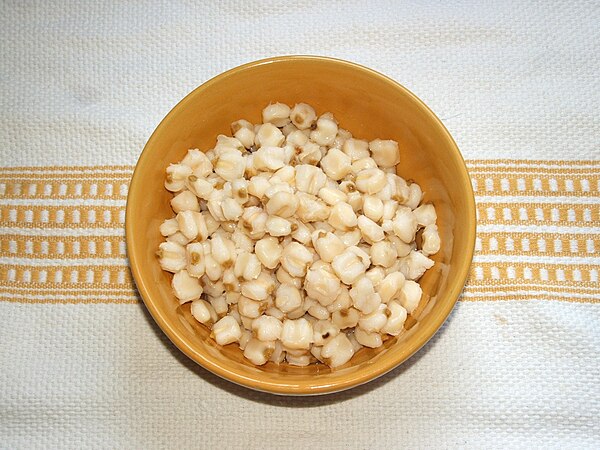 Bowl of hominy (nixtamalized corn kernels)