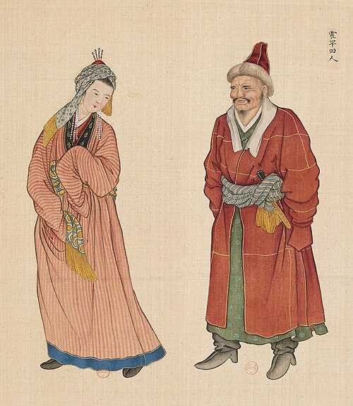 Muslim couple from Kokand (霍罕回人). Huang Qing Zhigong Tu, 1769