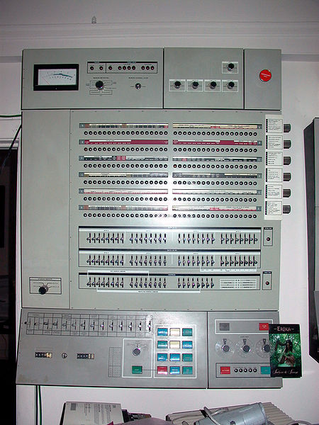 An IBM System 360/65 Operator's Panel. OS/360 was used on most IBM mainframe computers beginning in 1966, including computers used by the Apollo progr